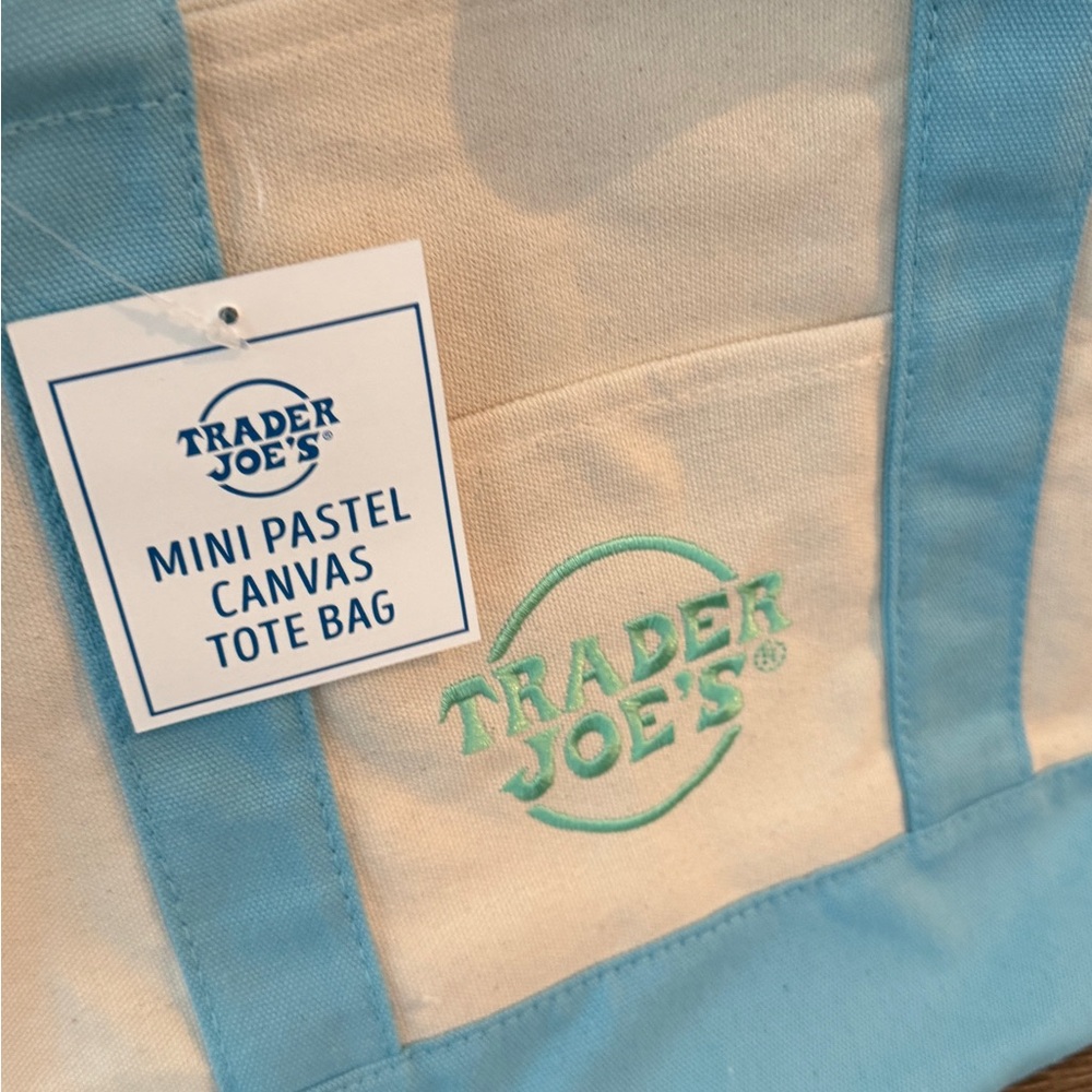 Trader Joe’s Mini Canvas Tote Bag for 1 Pale Blue-NEW With Tag Limited Edition